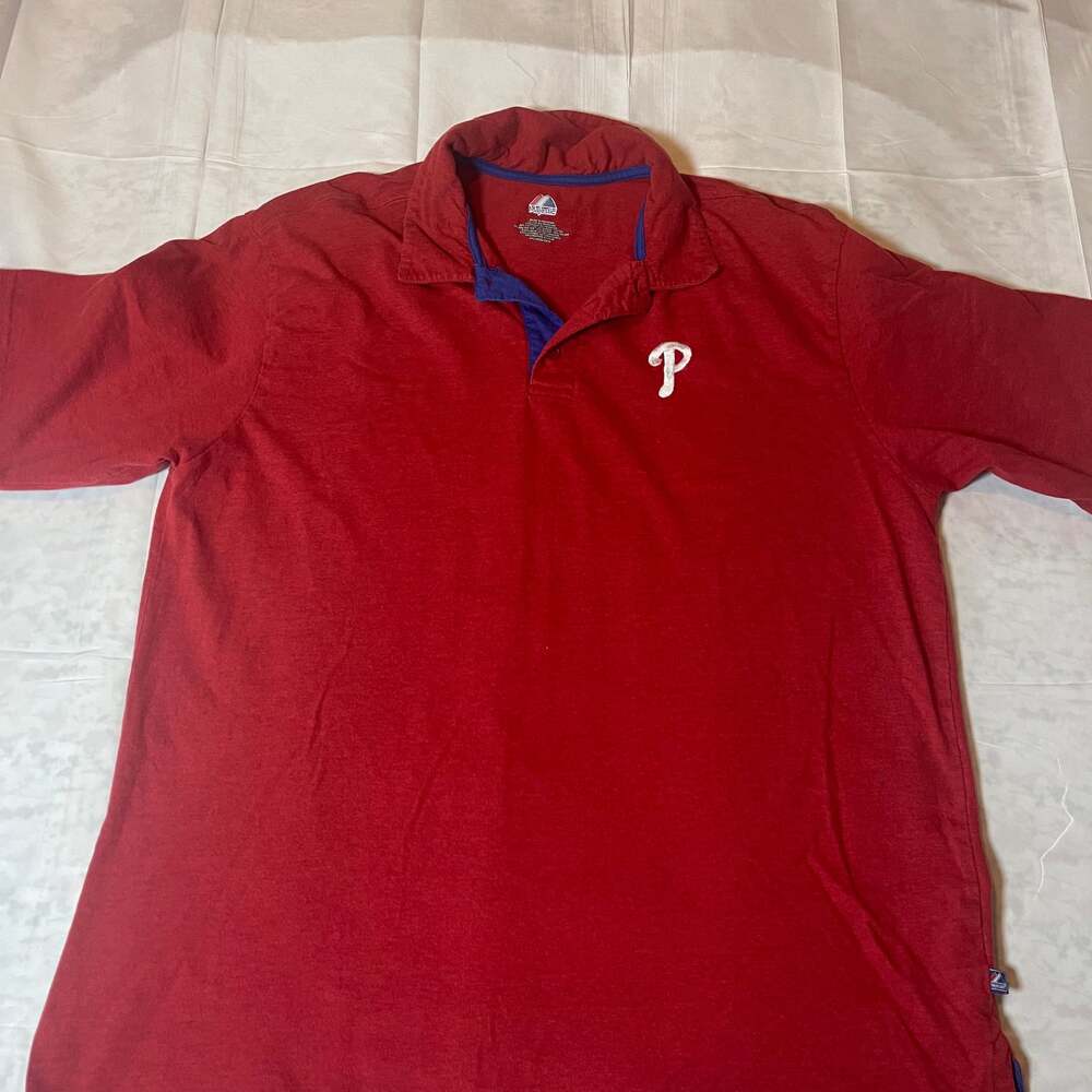 Majestic Philadelphia Phillies Short Sleeve Embroidered Polo Shirt Men's Sz 2XL
